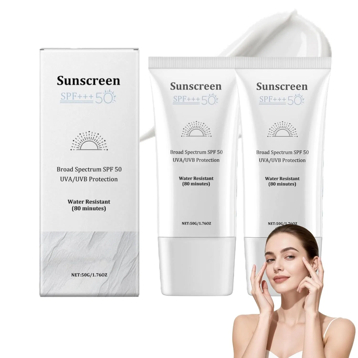 Солнцезащитный крем для лица SPF 50 с экстрактом риса Radiantre, 2 Pieces.