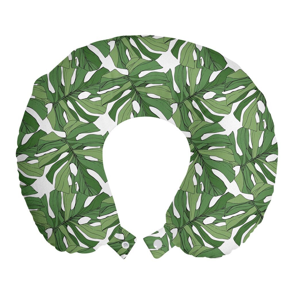 

ABAKUHAUS Jungle Leaves Дорожная подушка для шеи, листья пляжных деревьев, пенопластовые дорожные принадлежности для самолета и автомобиля, 30x30 см, зеленый папоротник зеленый павлин