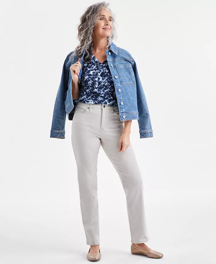 

Женские брюки прямого кроя с высокой посадкой из твила, созданные для Macy's Style & Co, загар/бежевый