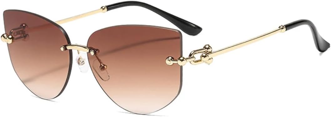 

Роскошные модные солнцезащитные очки без оправы в форме «кошачий глаз» для женщин и мужчин, для путешествий и вечеринок, с защитой от УФ-излучения UV400 TVTBBVV, Gold Gradient Pink