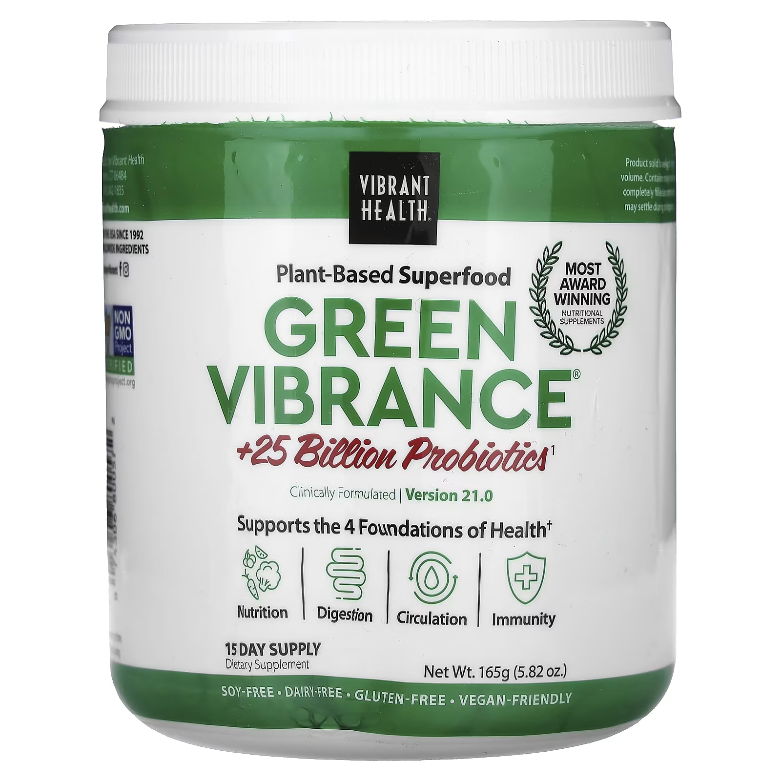 

Добавка Vibrant Health Green Vibrance +25 миллиардов пробиотиков, 165 г