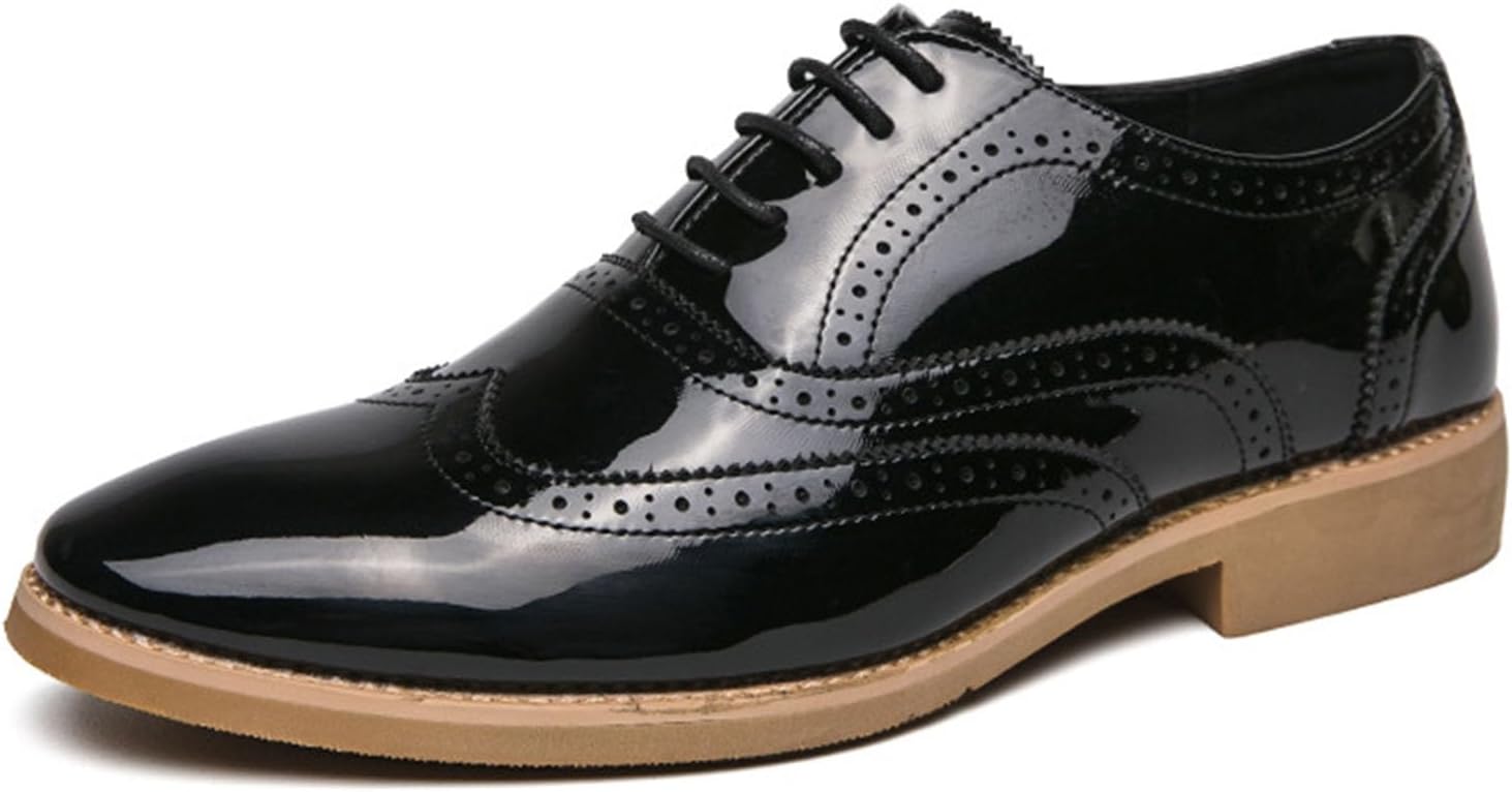 

Мужские туфли-оксфорды с низким каблуком из лакированной кожи, классические с круглым носком, шнуровкой, с крыловидными вставками, резной отделкой, деловые, повседневные, удобные, формальные, для работы и свадьбы Enjgu, черный