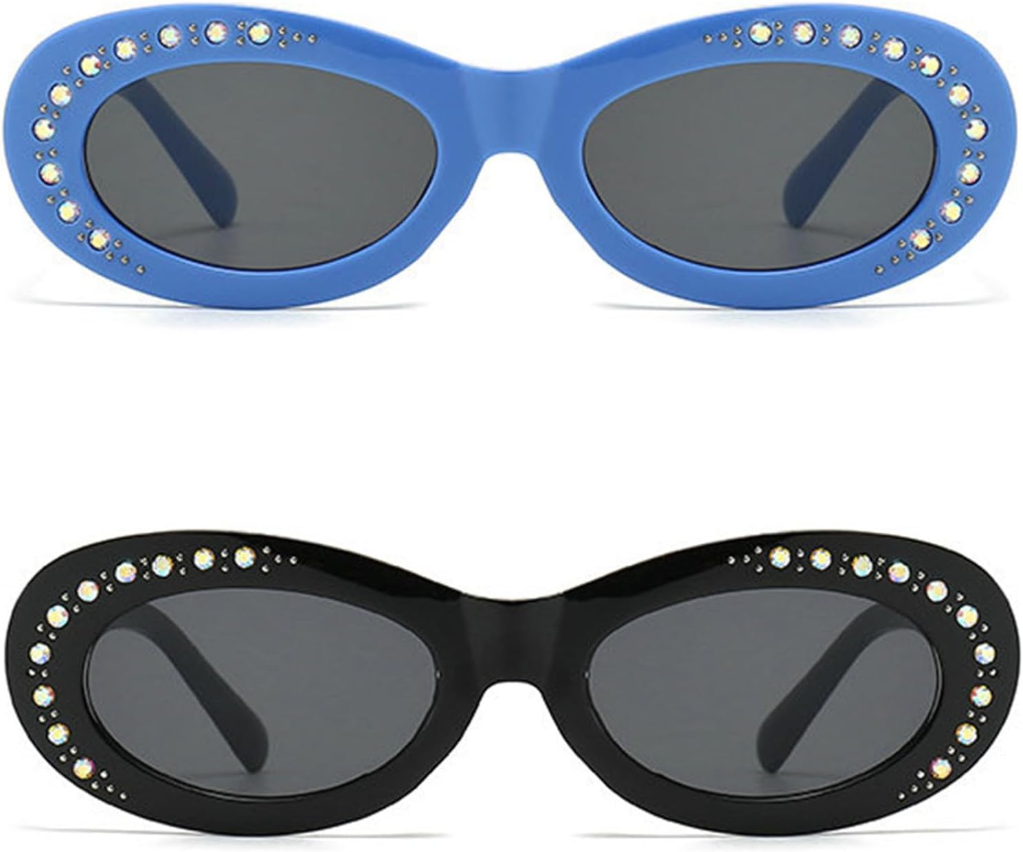 

Willochra Модные круглые солнцезащитные очки с бриллиантами для женщин, блестящие солнцезащитные очки со стразами, украшения ручной работы, винтажные блестящие очки, 2pcs-black&blue