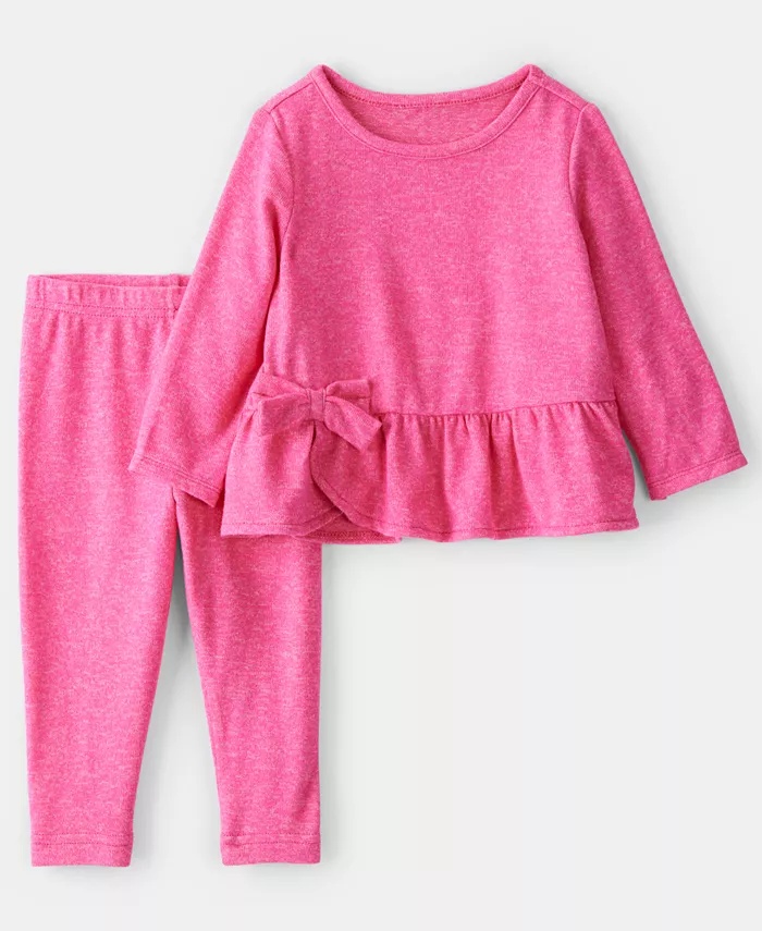 

Детский комплект для девочек из двух предметов: топ с бантом и плиссированной кокеткой и расклешенные леггинсы Carter'S, розовый