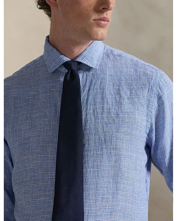 Классическая клетчатая льняная рубашка Polo Ralph Lauren, Blue/White — фото 4