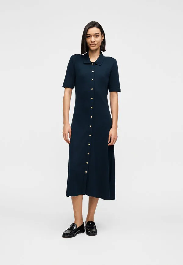 Платье-Рубашка миди с золотистыми пуговицами Tommy Hilfiger, Dark Night Navy