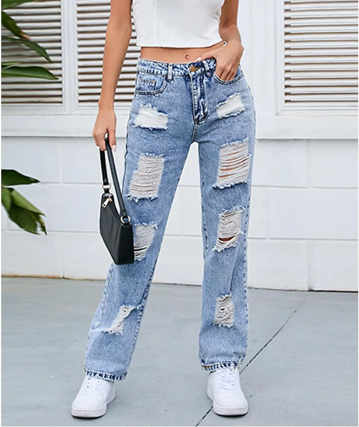 

Женские джинсы Mid-Waist Straight с потертостями, цвет white Legou