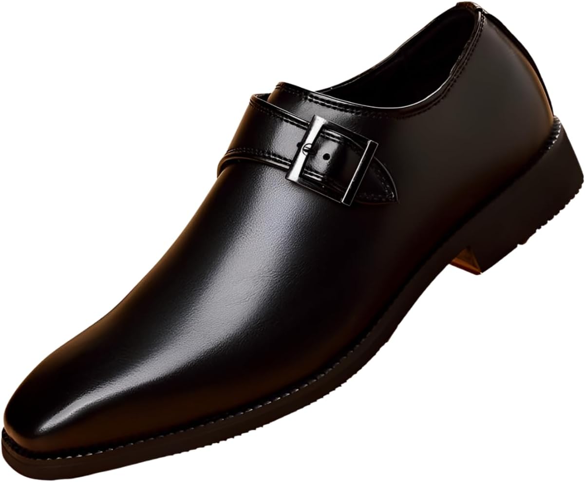 

Мужские кожаные туфли Santimon с монк-ремнем, лоферы с гладким носком, повседневные и деловые туфли без шнурков для офиса и формального костюма, черный