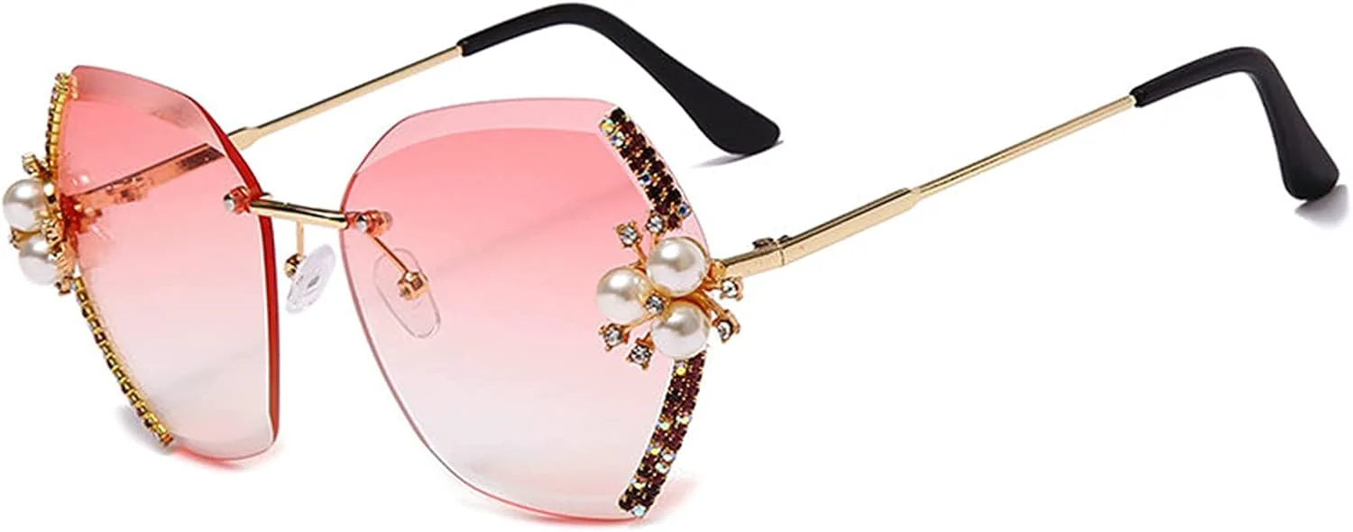 

Willochra Безободковые роскошные солнцезащитные очки со стразами для женщин, модные хрустальные солнцезащитные очки в винтажном стиле с градиентными линзами, Pink