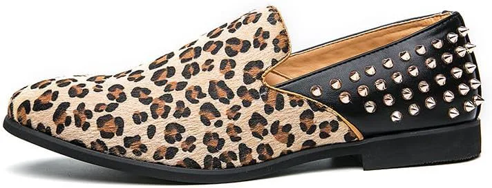 

Мужские замшевые лоферы Santimon с леопардовым принтом, кожаной пяткой и шипами, слипоны, праздничная обувь класса люкс, модные туфли Penny, черный