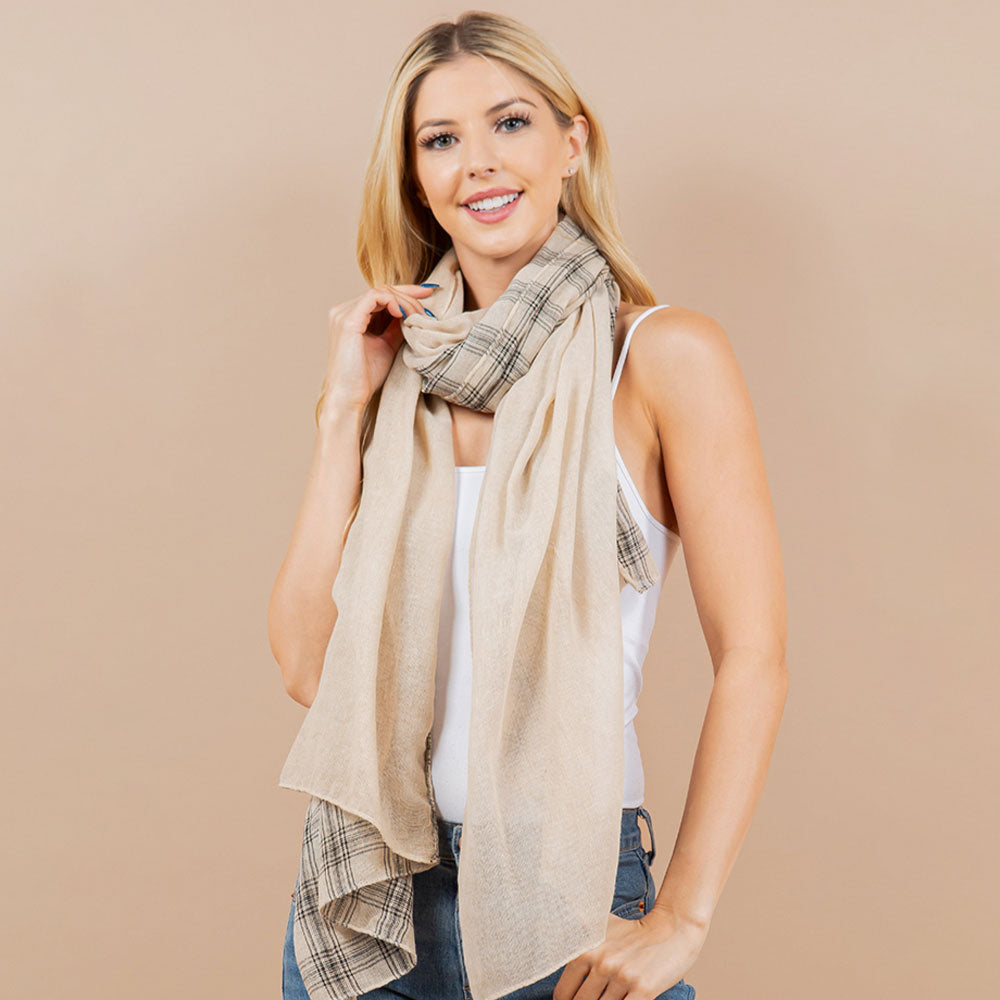 

Легкий шарф-кимоно с геометрическим узором в стиле бохо Truedames, бежевый