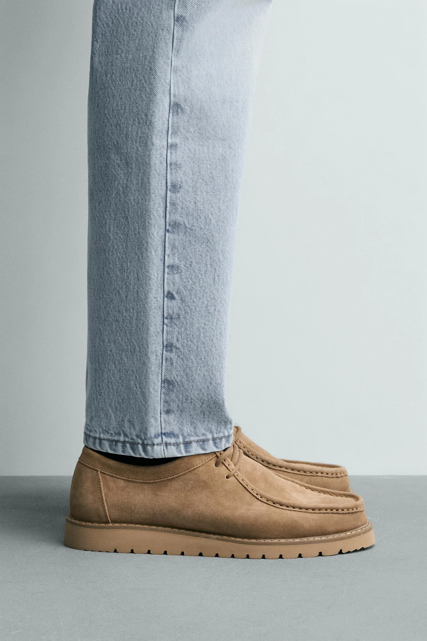 Кожаные мокасины с мыском Zara, бежевый