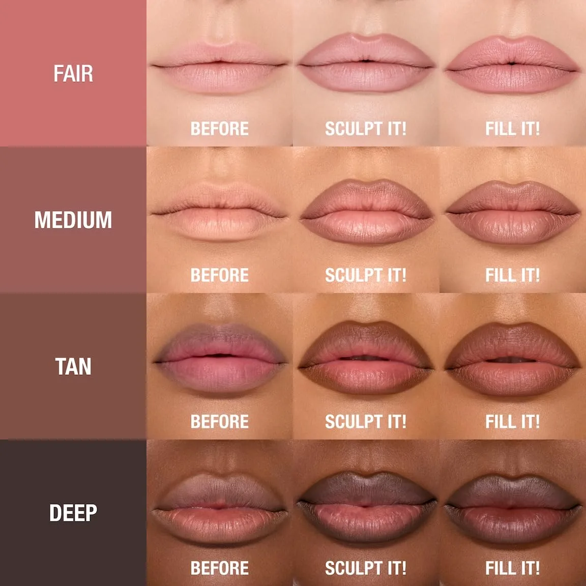 Charlotte Tilbury Lip Cheat Contour Duo - Двусторонний карандаш для контурирования губ, позволяющий создавать силуэт и заполнять контур для легкого контурирования - Предотвращает растекание помады, Medium - Sculpt: Neutral Cool Taupe / Fill: War... — фото 4