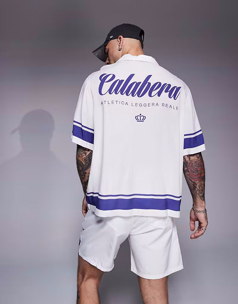 

Рубашка ASOS DESIGN coord revere с текстовой графикой белого цвета