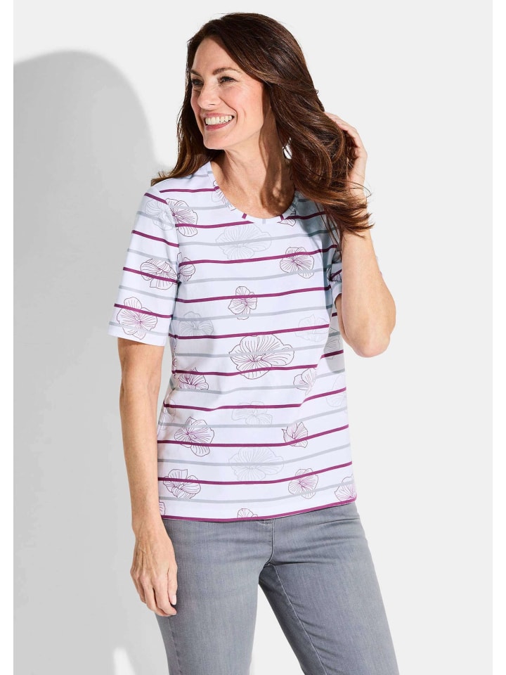 

GOLDNER Короткий размер: Футболка белого / ягодного / серого / с узором, Белый, GOLDNER Короткий размер: Футболка белого / ягодного / серого / с узором