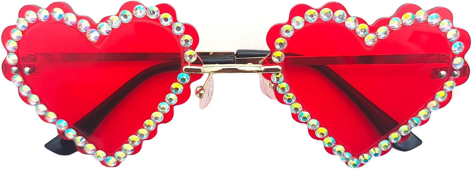 

Willochra Модные солнцезащитные очки в форме сердца со стразами, без оправы, с бриллиантами в форме сердца, забавные очки для вечеринок и отдыха на природе, для женщин, Red