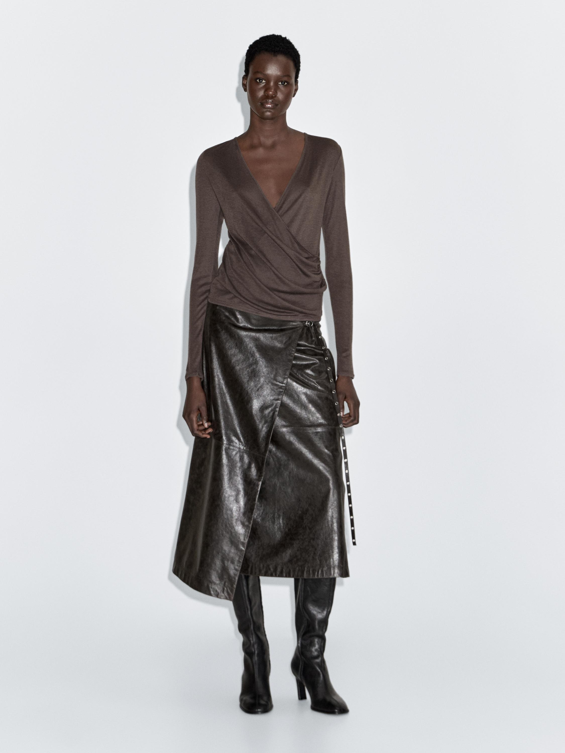 

Топ из лиоцелла и шерсти с вырезом-сюрпризом Massimo Dutti, Medium Ecru