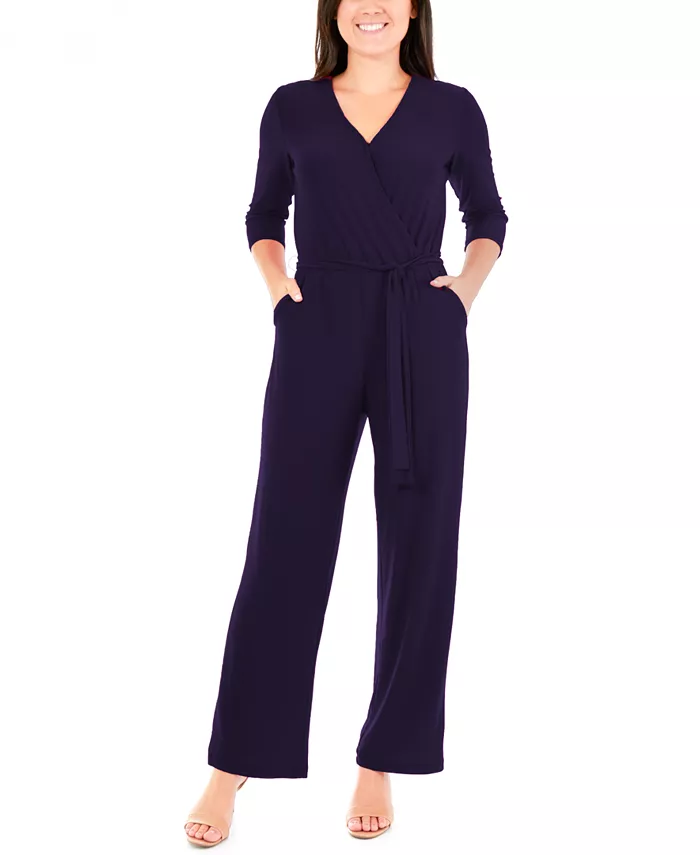 

Петит комбинезон с поясом, широкими брючинами и рукавом 3/4 NY Collection, синий
