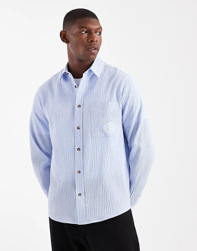 

Свободная рубашка из сирсакера с вышивкой синего цвета от ASOS DESIGN