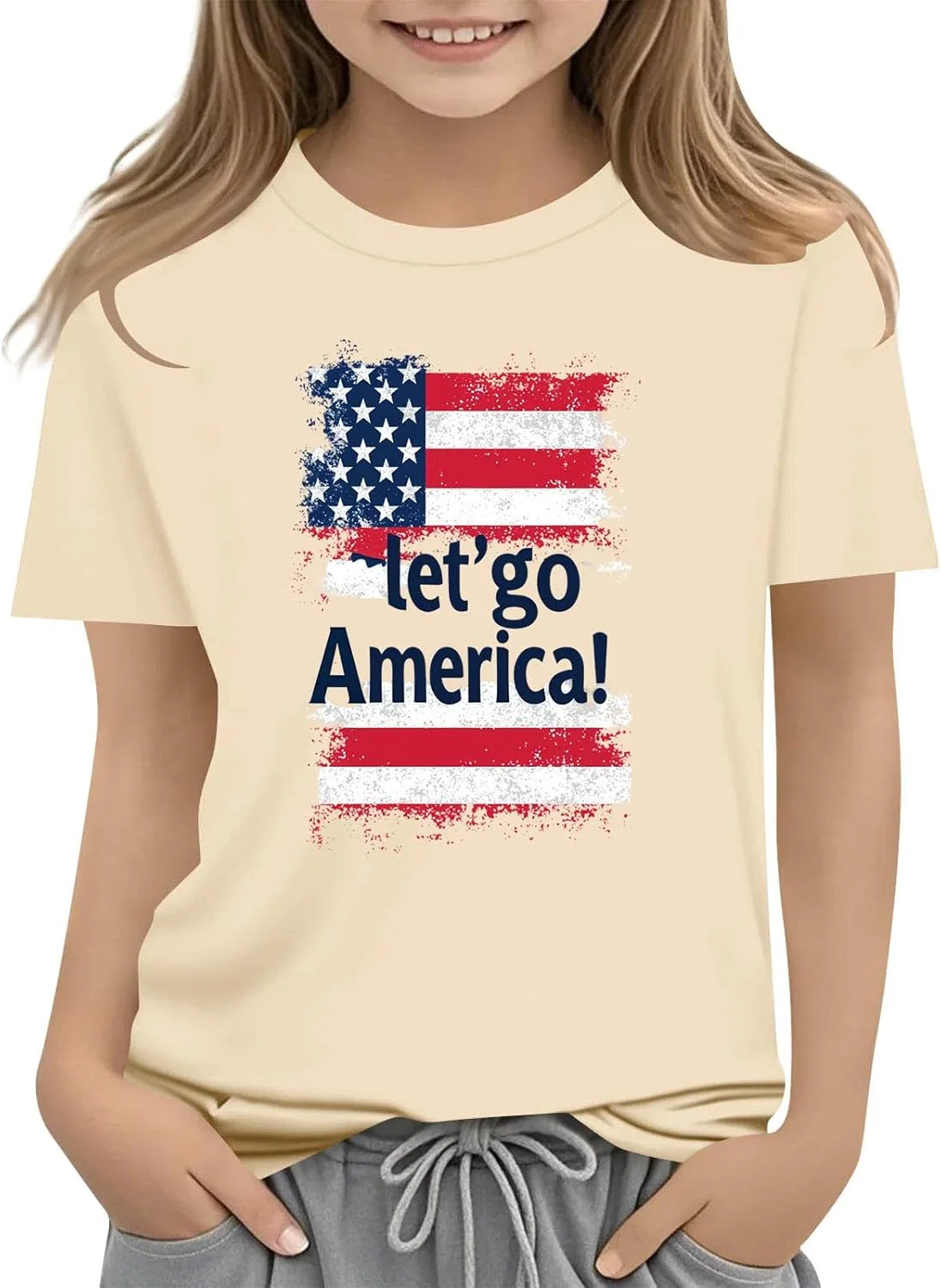 Футболка с принтом American Flag, Zzalalana, девочки, Khaki