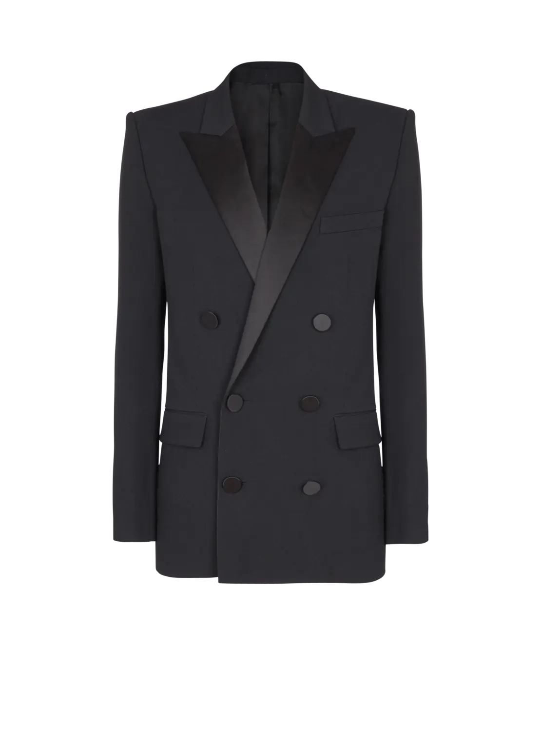 

Жакет из ткани гран-де-пудр с атласными лацканами Balmain, черный