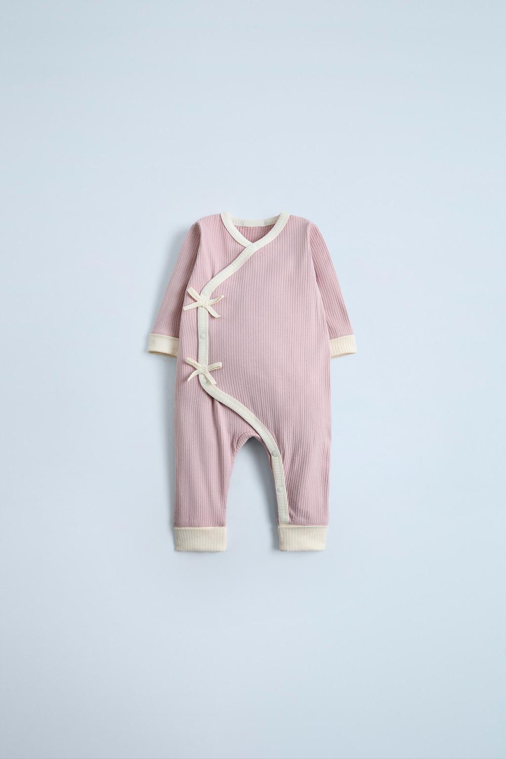 

0-18 месяцев / комбинезон для сна с контрастными бантиками ZARA, цвет Dusty pink