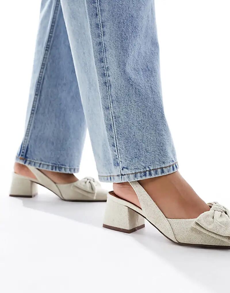 Туфли Symphony Wide Fit с открытой пяткой и каблуком средней высоты, натуральный цвет ASOS DESIGN — фото 4