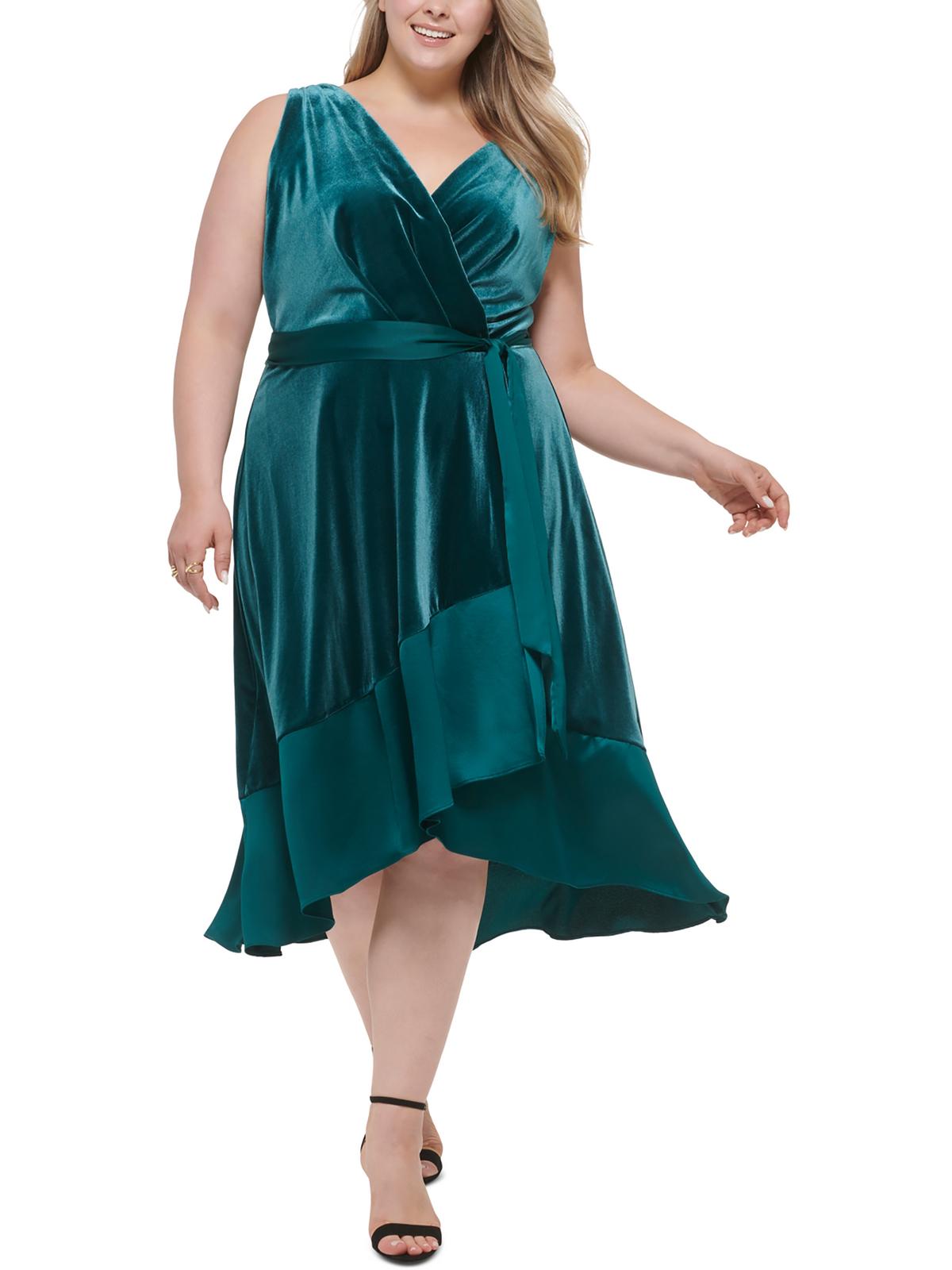 

Плюс Женское бархатное платье миди без рукавов DKNY, цвет forest green