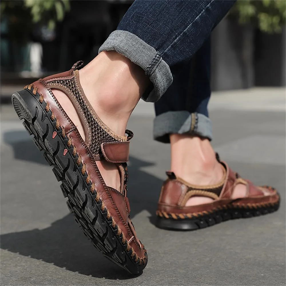 Men's Outdoor Sports Сандалии Summer Handmade Leather Сандалии Casual Beach Fisherman Shoes Abborora, темно-коричневый
