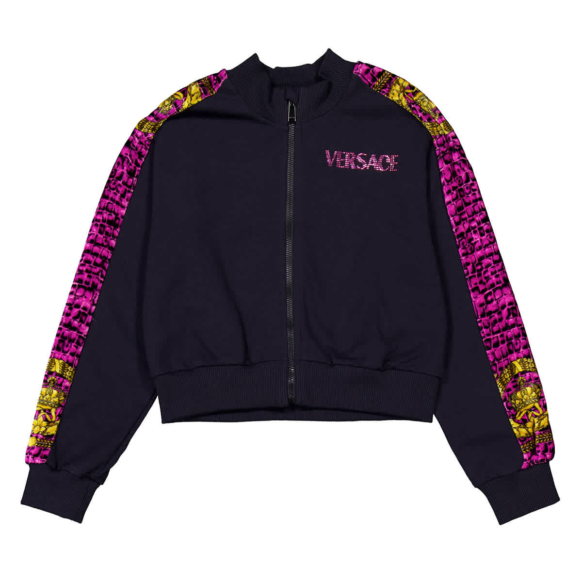

Молодежная Versace Girls Барокко Логотип Застегивающаяся на молнию Толстовка Young Versace, черный
