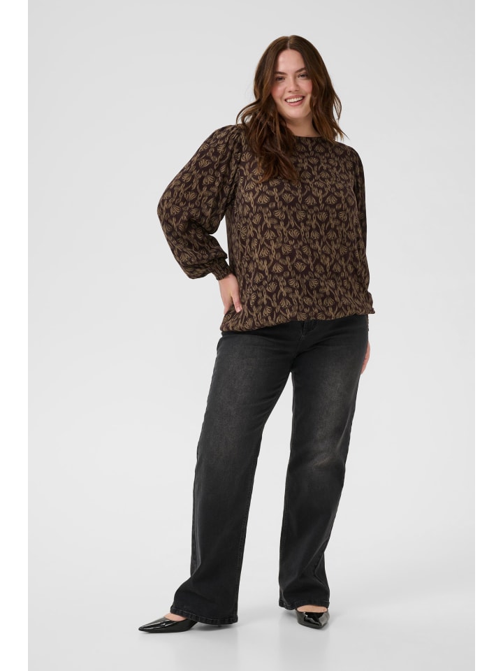 

KAFFE curve Блузка с длинными рукавами KCrikke, стандартный крой, цвет черный, кофейный, с цветочным принтом