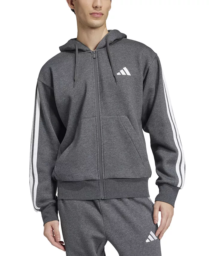 

Мужская флисовая худи с молнией по всей длине и тремя полосками Regular-Fit adidas, серый