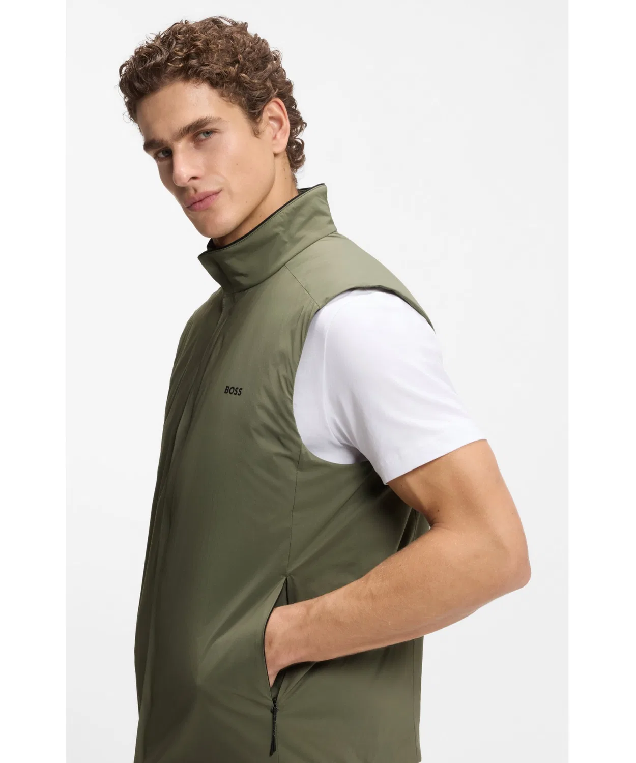 Жилет водонепроницаемый BOSS Menswear с логотипом, цвет хаки — фото 3
