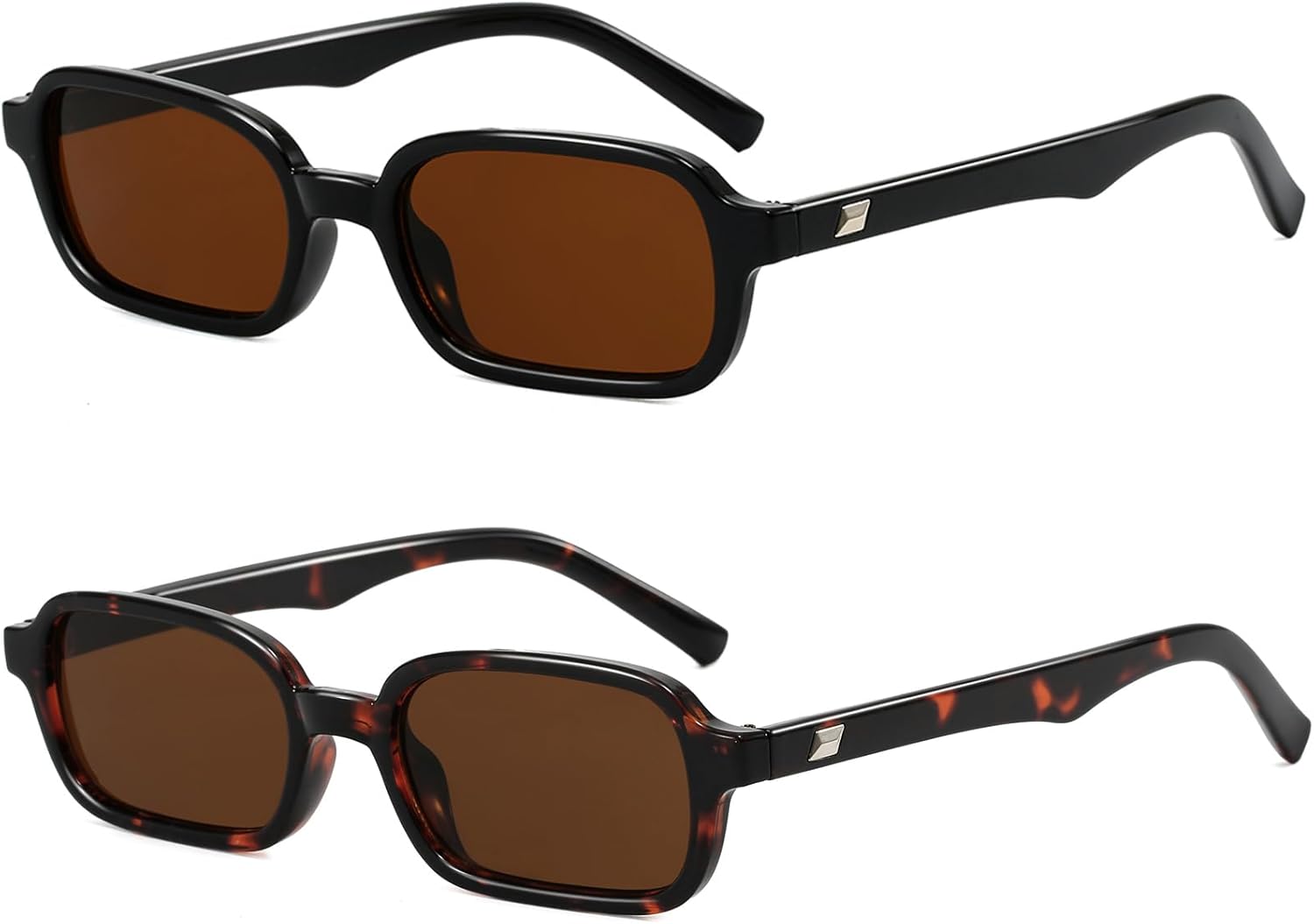 

Солнцезащитные очки в стиле ретро прямоугольной формы для женщин и мужчин. Модные солнцезащитные очки в стиле 90-х, маленькие квадратные, дизайнерские винтажные модели 2025 года Breaksun, Z 2pack (Black/Brown+leopard/Brown)