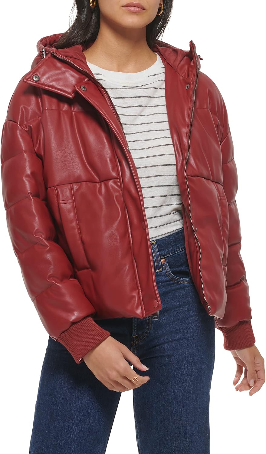 

Levi's Женская утепленная куртка с затяжкой на талии, Rhubarb Faux Leather With Hood