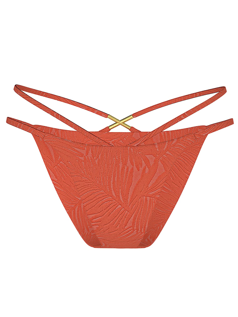 Бразильские трусики-бикини Victoria'S Secret Swim, сексуальные бретельки, оранжево-коричневые листья — фото 3