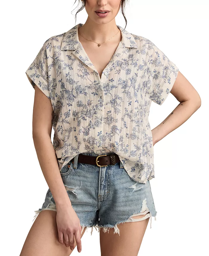 

Женская хлопковая рубашка с фактурой и коротким рукавом Lucky Brand, белый