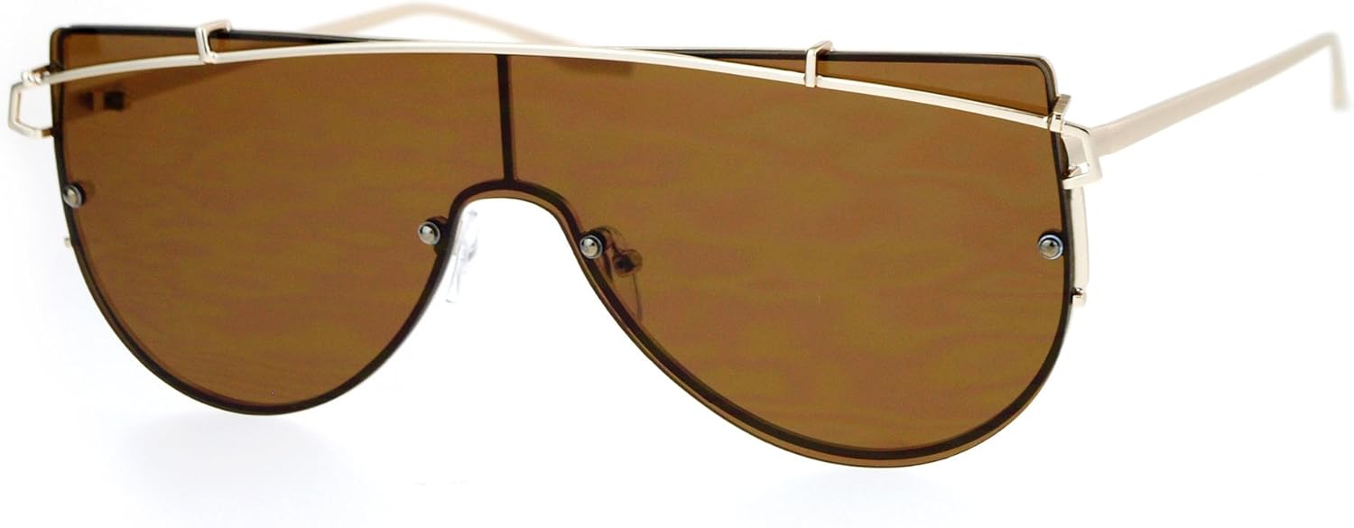 

Суперширокие солнцезащитные очки большого размера в футуристическом стиле с металлическим каркасом и плоской верхней частью, защита от УФ-излучения 400 PASTL, Gold (Brown)