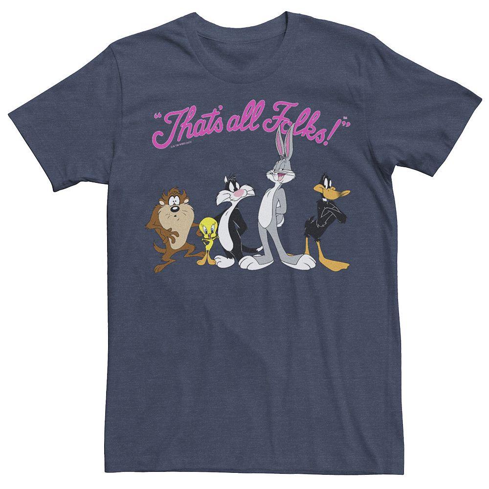 

Мужская футболка с рисунком Looney Tunes This's All Folks Group Licensed Character, цвет Navy Heather