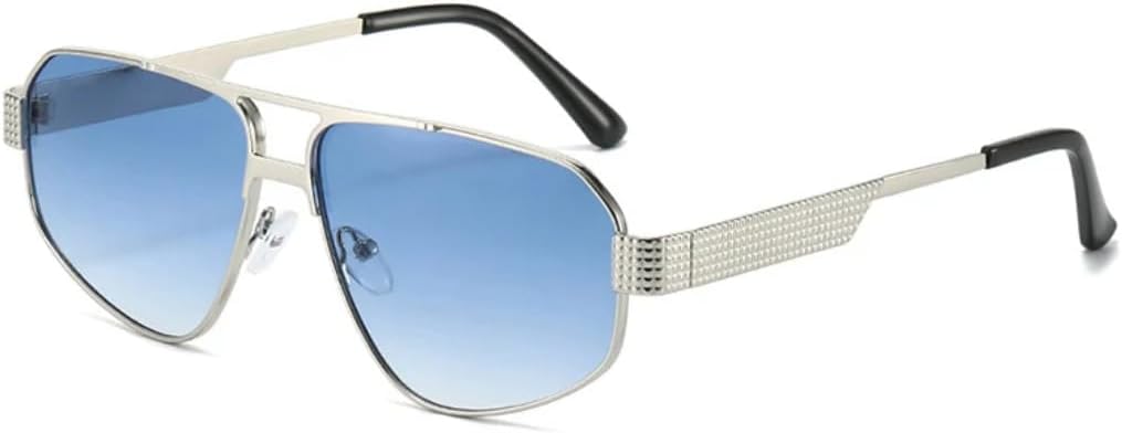 

Ретро металлические солнцезащитные очки с двойной перемычкой, многоугольные, в форме «кошачьего глаза», для мужчин, с градиентным покрытием, защита от УФ-излучения UV400 HHZZYVY, Silver Blue Gradient