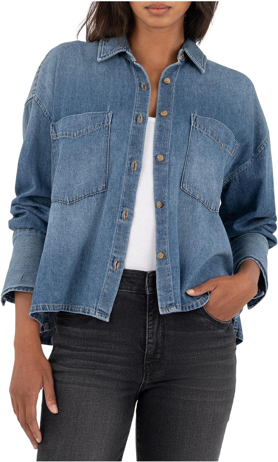 

Лонгслив KUT from the Kloth Gertie-button Front Shirt Long Sleeve/Widecuff W/ Pocket, цвет Vintage Wash