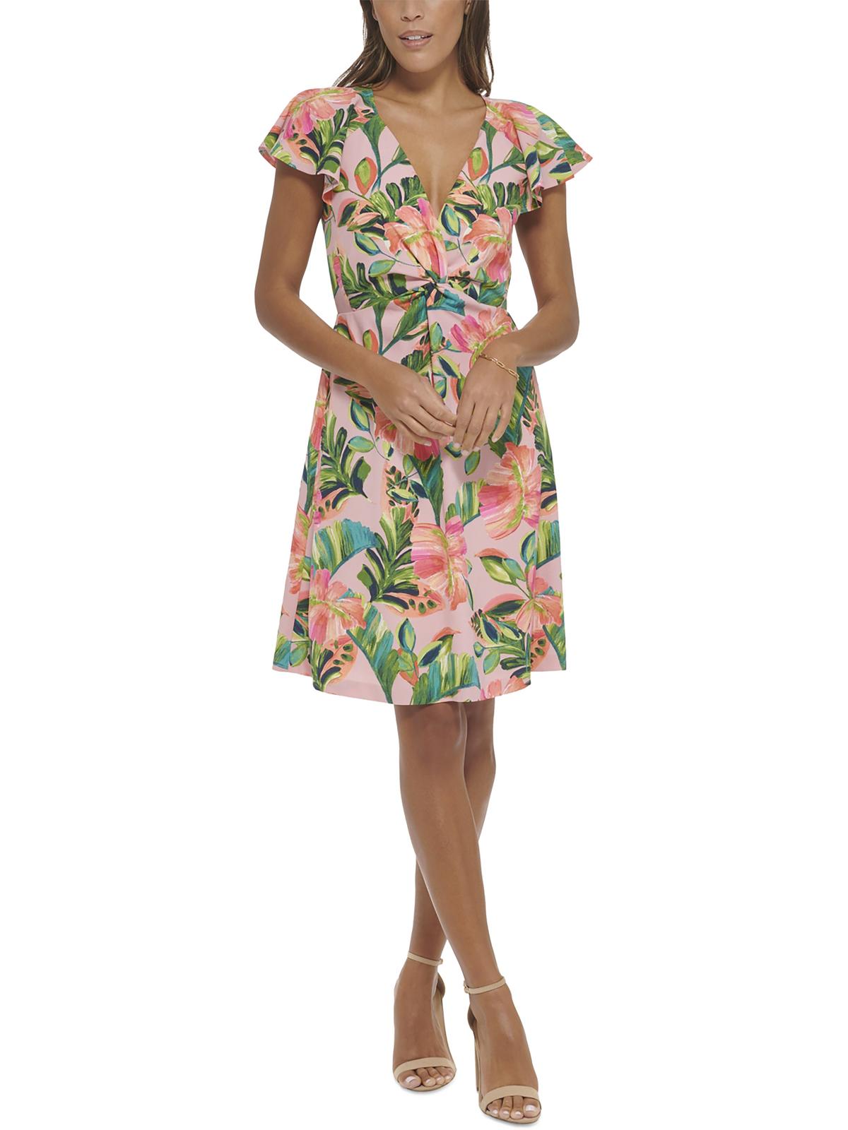 

Женское мини-платье с цветочным принтом и расклешенной юбкой Kensie Dresses, розовый/мультиколор