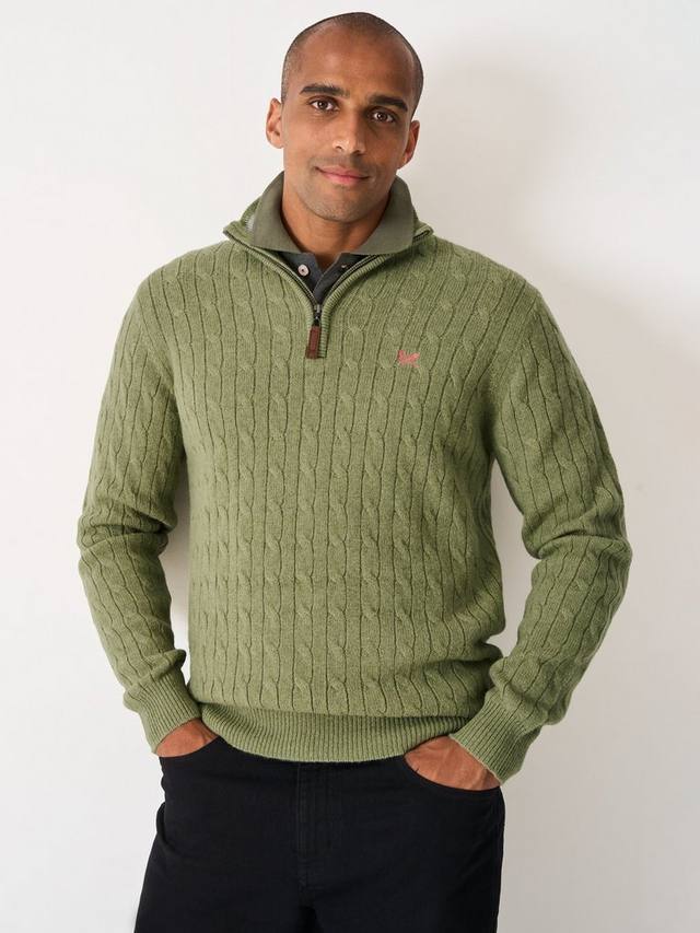

Ламбсвул свитер с косичкой и полузастежкой Crew Clothing, Jade Green