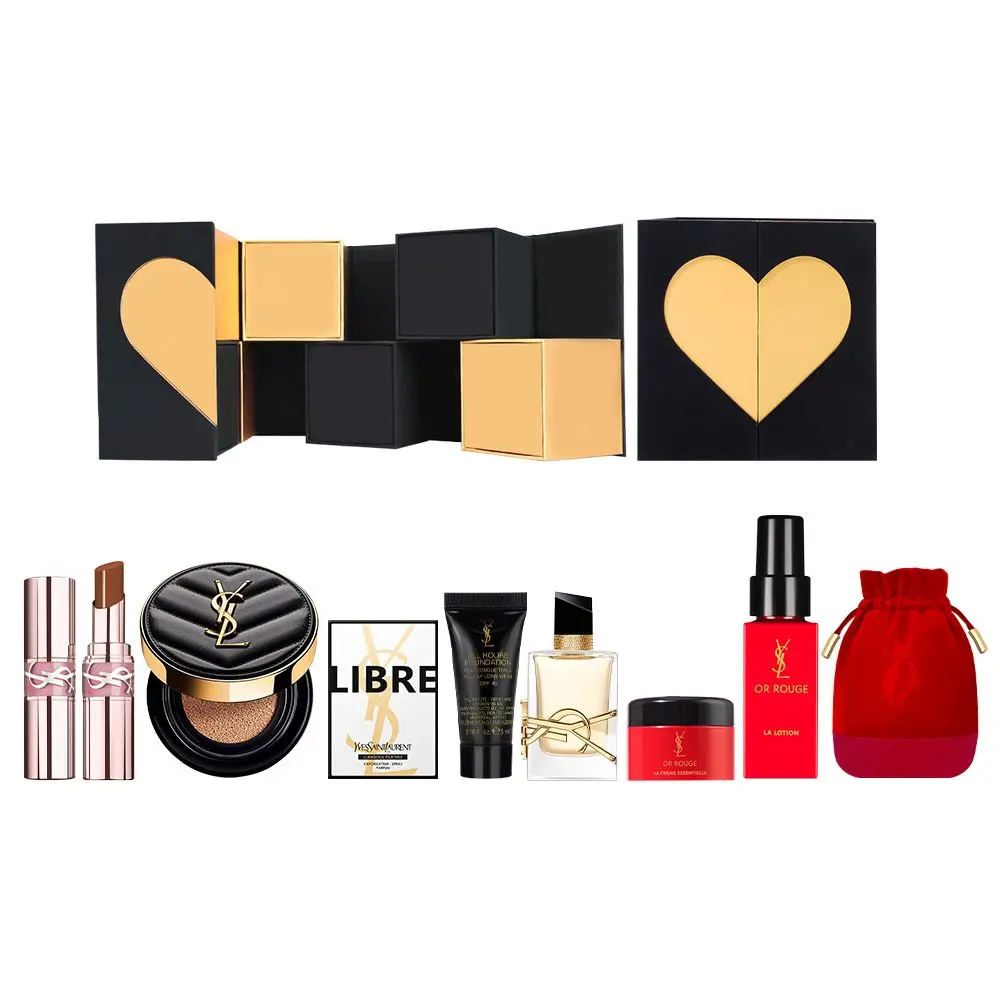 

Набор косметики для женщин SAINT LAURENT, Lip Balm #7B+Leather Air Cushion B20# Formal Wear, Perfume Magic Cube Gift Box Set