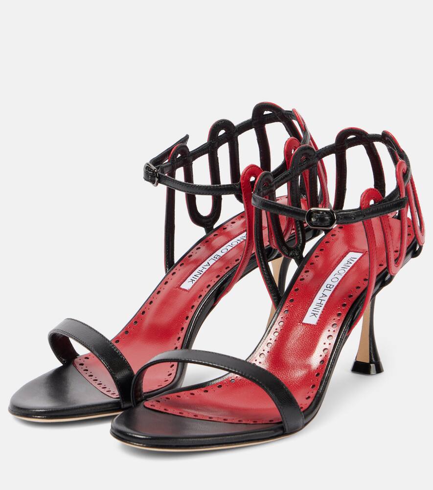 Кожаные сандалии chafarsan 70 Manolo Blahnik, 0015 Blck/6208 Bred — фото 4