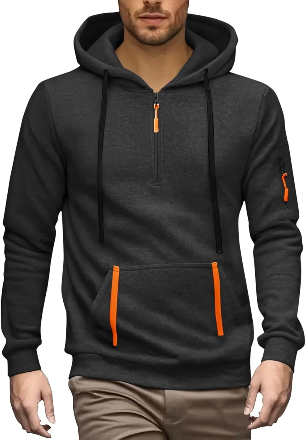 

Мужская худи с четвертью молнии, Casual, Slim Fit, с карманами