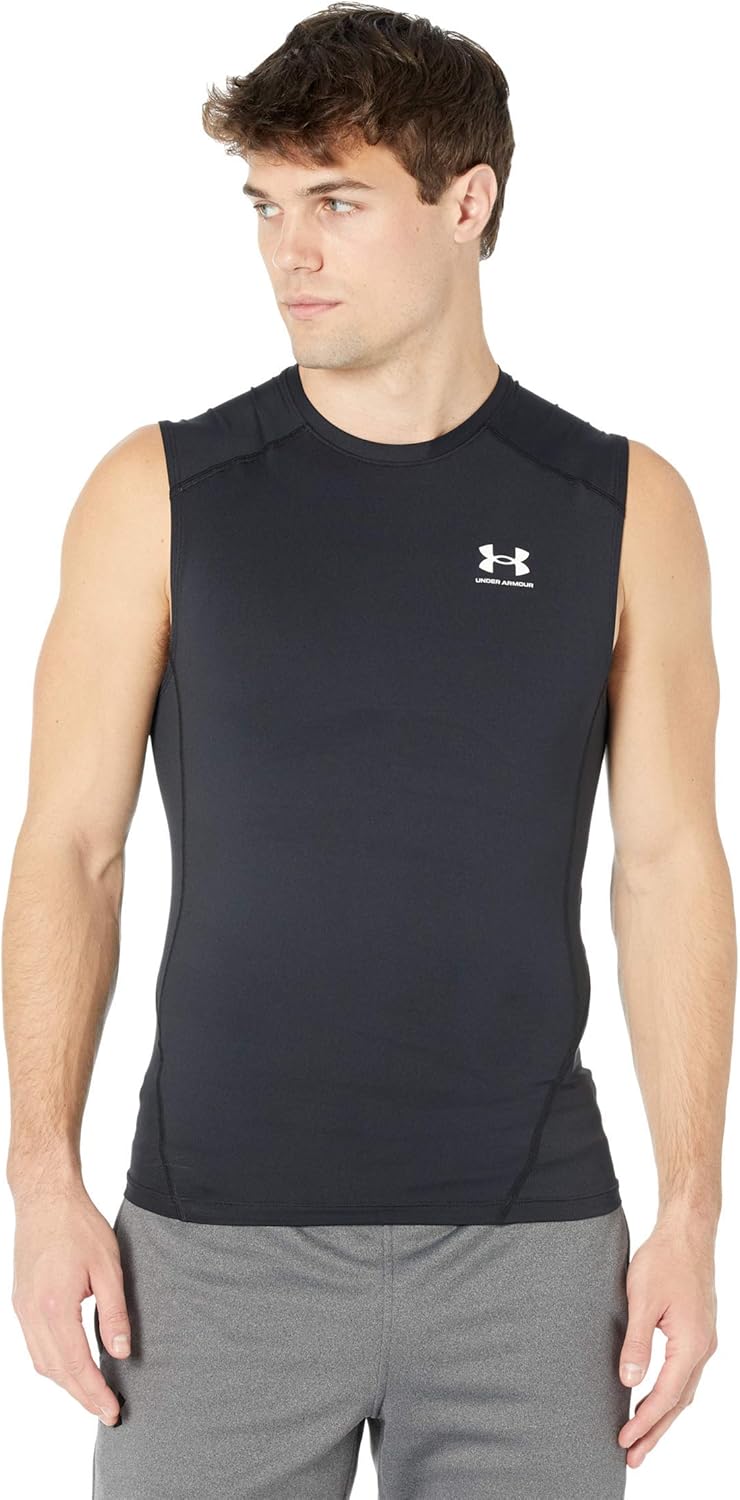 

Under Armour мужская футболка HeatGear без рукавов, Black (001)/White, Белый, Under Armour мужская футболка HeatGear без рукавов, Black (001)/White