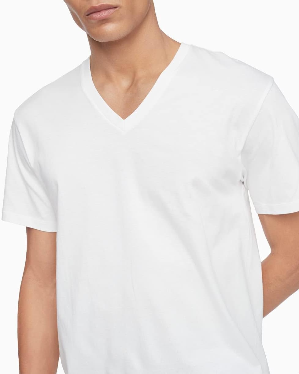 Комплект из 3 мужских классических хлопковых маек Calvin Klein, 3 Classic White Vneck — фото 2