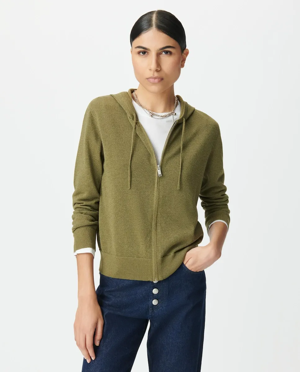 

Женская трикотажная куртка с молнией и капюшоном IKKS, хаки