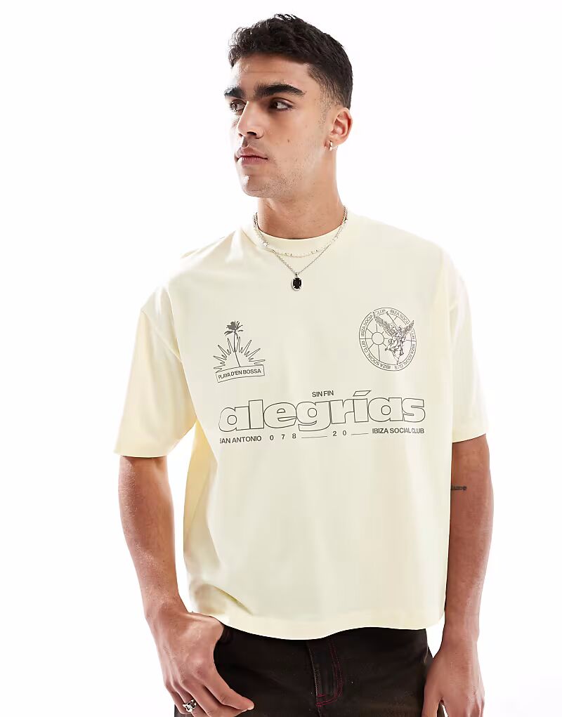 

Футболка свободного кроя ASOS DESIGN oversize со спортивной графикой из плотной ткани 240 г/м² кремового цвета